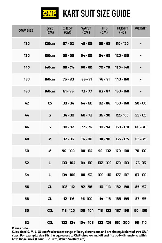 OMP Dragt Størrelsesguide